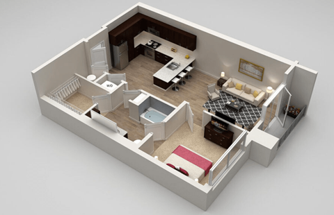 Floor plan for 1 bed, 1 bath, 786 sqft